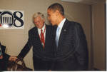 Chancellor Robert Khayat with Barack Obama backstage at Ford Center during the 2008 Presidential Debate at the University of Mississippi by Author Unknown