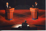 John McCain and Barack Obama on stage at the Ford Center during the 2008 Presidential Debate at the University of Mississippi, image 002 by Author Unknown