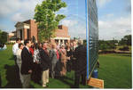 Chancellor Robert Khayat addresses the crowd at the dedication of the 2008 Presidential debate plaque in front of the Ford Center at the University of Mississippi, image 002 by Author Unknown