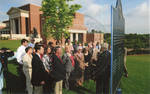 Chancellor Robert Khayat addresses the crowd at the dedication of the 2008 Presidential debate plaque in front of the Ford Center at the University of Mississippi, image 003 by Author Unknown