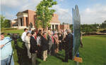Chancellor Robert Khayat addresses the crowd at the dedication of the 2008 Presidential debate plaque in front of the Ford Center at the University of Mississippi, image 007 by Author Unknown