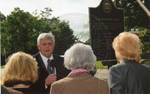 Chancellor Robert Khayat addresses unidentified guests at the dedication of the 2008 Presidential debate plaque at the University of Mississippi, image 004 by Author Unknown