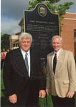 Chancellor Robert Khayat and Dr. Andrew Mullins at dedication of the 2008 Presidential debate plaque in front of the Ford Center at the University of Mississippi, image 002 by Author Unknown