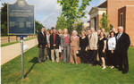 Chancellor Robert Khayat and guests at the dedication of the 2008 Presidential debate plaque in front of the Ford Center at the University of Mississippi by Author Unknown