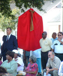 Summer Courthouse historical marker before its unveiling, close-up by Emmett Till Memorial Commission