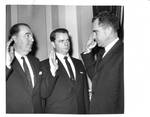 Richard Nixon performing swearing-in ceremony. by United Press International