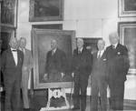 Five men standing next to Harrison portrait. by Author Unknown