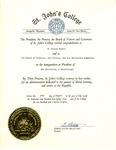 Congratulatory certificate from St. John's College to University of Mississippi Chancellor R. Gerald Turner by Edwin J. Delattre