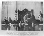 Eastland and others in the Senate Internal Security Subcommittee during testimony of James Hoffa by Author Unknown