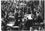 Gerald Ford addressing Congress with Richard Nixon seated and Eastland on dais by Dev O'Neill