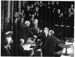 Vice President Nelson Rockefeller shaking hands with Eastland during a Joint Session of Congress by Dev O'Neill