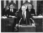 Carl Albert and Eastland seated behind President Gerald Ford while he addresses a Joint Session of Congress by Dev O'Neill