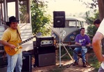 Outdoor practice: electric guitar, VW van, keyboards, between songs by Kudzu Kings (Musical Group)