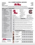 Ole Miss Game Notes WBB vs. South Carolina by Ole Miss Athletics. Women's Basketball