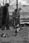 Men standing near beagles on chain by Edwin E. Meek