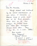 Moira Fitzgerald to Mr. Meredith (2 October 1962) by Moira Fitzgerald